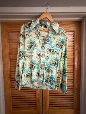 Vintage Western Button Down KMART 100% Nylon Blouse